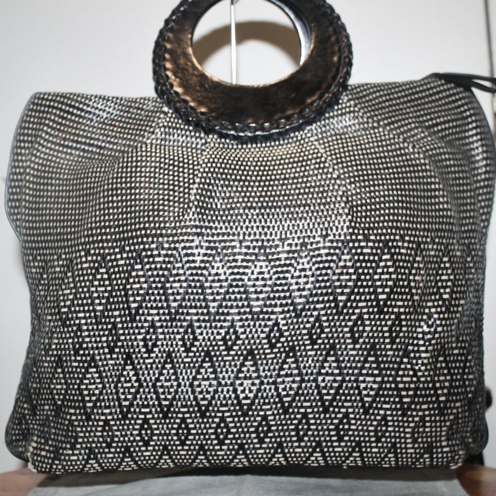 $450 Monsac Original Woven & Leather Handbag Tote Bag